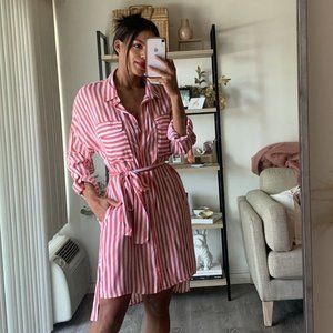 Stripe Tie Waist Shirt Dress